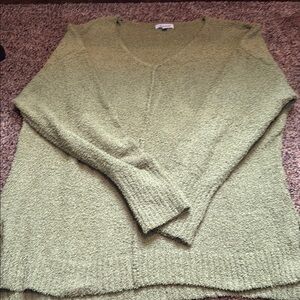 White Birch Green V-Neck Sweater Relaxed Knit